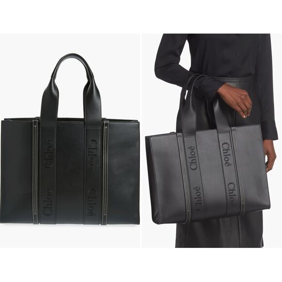 CHLOE Large Woody Leather Tote, Black, NEW IN BOX, 100% Authentic - Picture 1 of 9